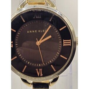 ANNE KLEIN Black/Rose Gold Tone Bracelet Watch AK/1826. New Battery. 6.75" Band